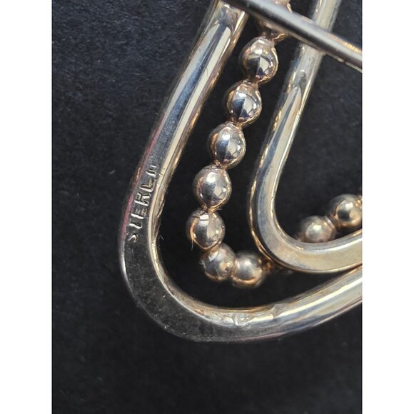 Vintage Sterling Silver Wave Brooch Pin With Beaded Detailing - Picture 3 of 4